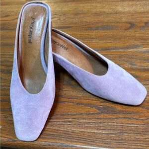 Jeffrey Campbell Cryptic Wooden Ball Heel Mules In Lavender Suede. Size 7.5